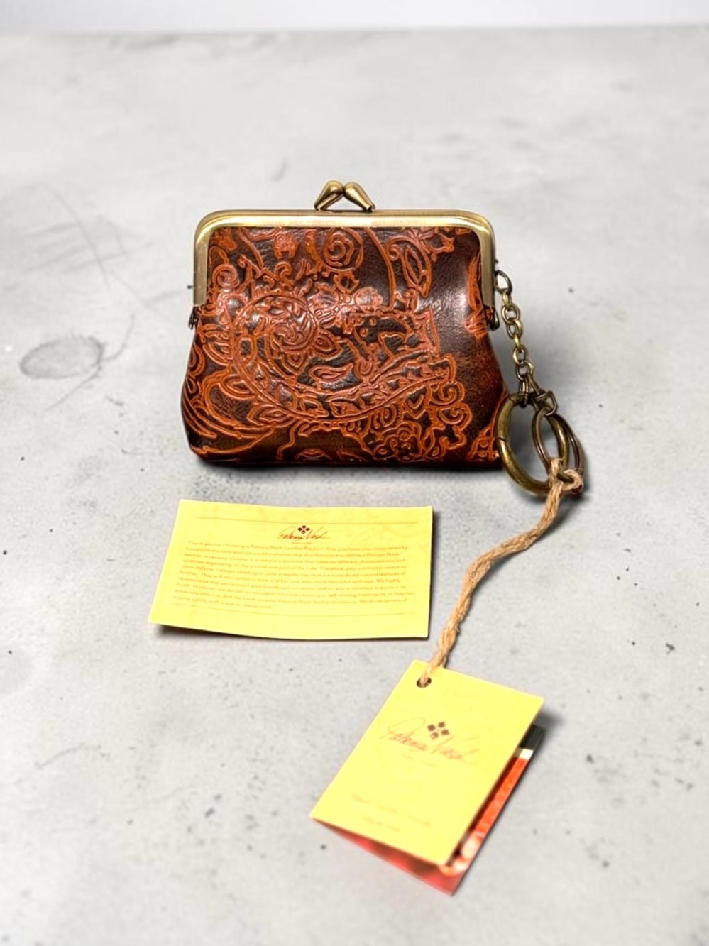 Patricia Nash NWT Embossed Leather Kiss-Lock Coin Keychain Western Purse - Picture 3 of 5